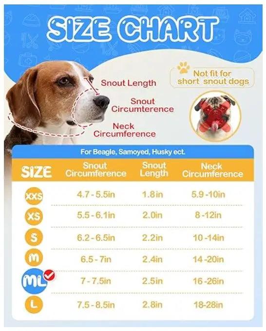 Soft Dog Muzzle for Large Dogs - sizing chart