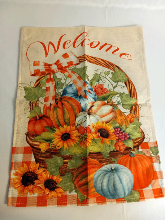 Welcome Fall Pumpkin Patch Burlap Garden Flag 12x18Inch