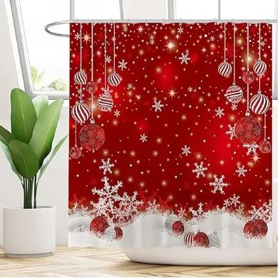 72"x72" Red Christmas Snowflakes Shower Curtain