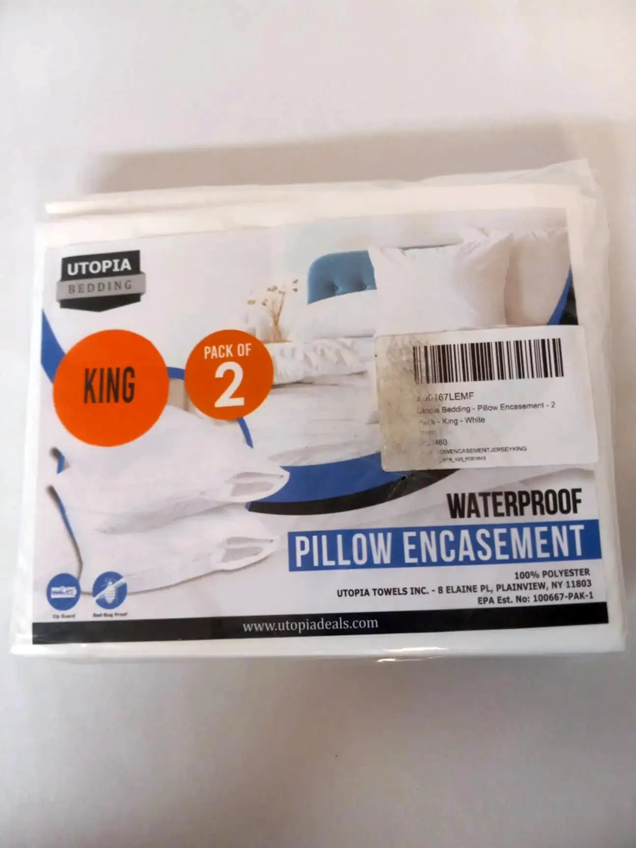 Waterproof Pillow Protector Zippered (2 Pack) King