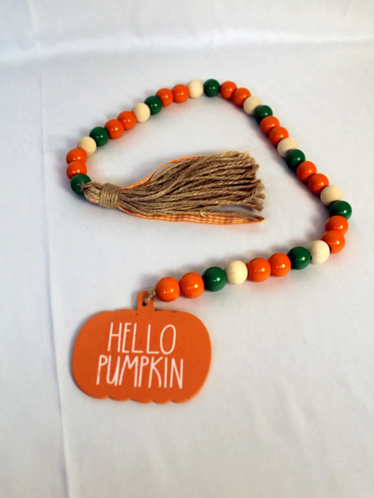 Wooden Bead Autumn Fall Pumpkin Garland with Tassel