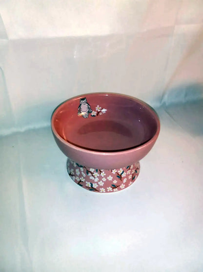 Raised Ceramic Cat Water/Food Bowl, Pink