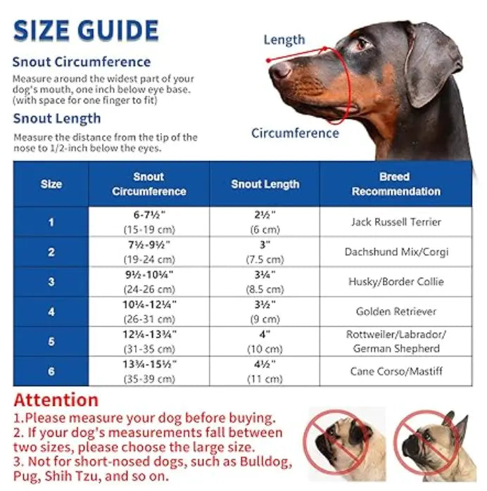 Dog Muzzle for Large Dogs - sizing chart