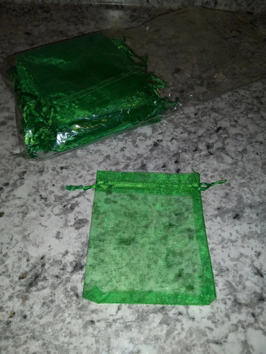 50 Small Mesh Drawstring Sachet Bags, Green