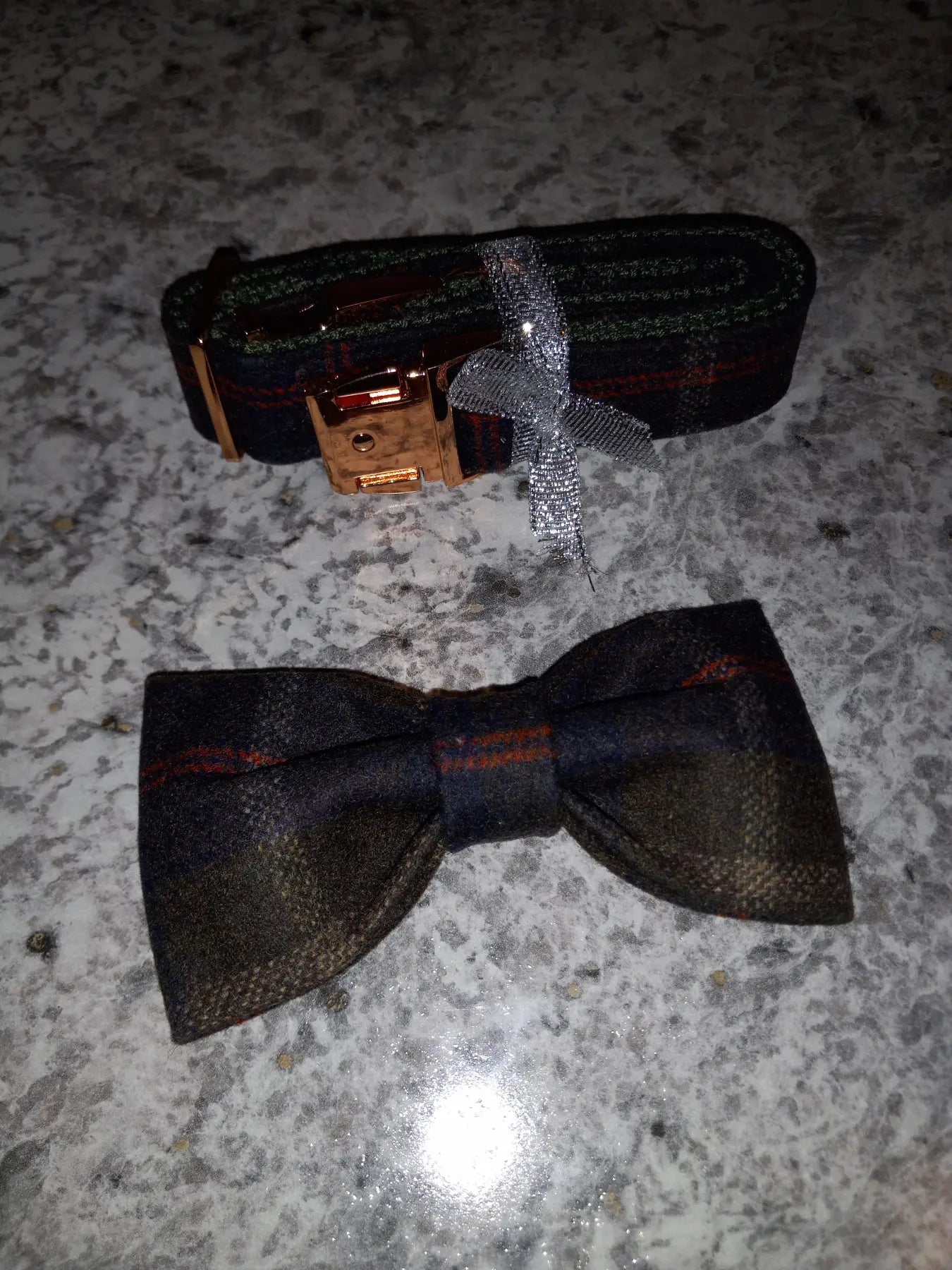 Woolen Dog Collar with Bowtie and Metal Buckle, S