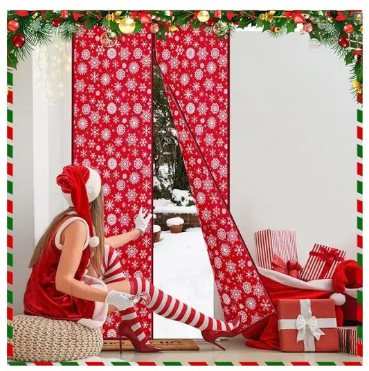 Buryeah Magnetic Thermal Insulating Door Curtain, Christmas Design, 48”x82”