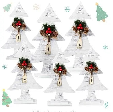 CAPODA Wooden Christmas Tree Decorations, Set of 6