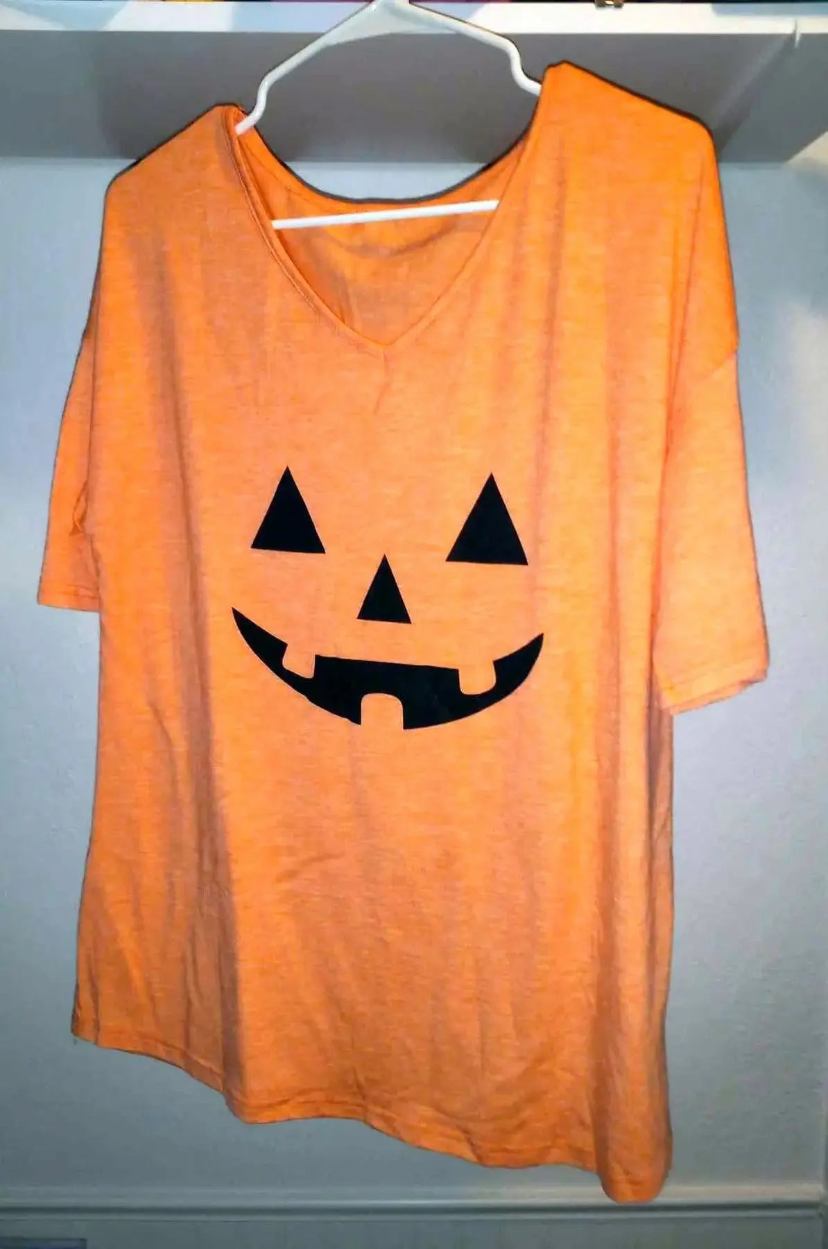 Women's V-Neck Jack-O-Lantern T-Shirt, L