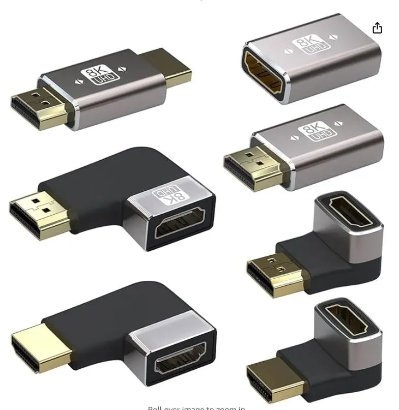 8k Hdmi Adapter Set, 7pcs - 8K HDMI Male to Female Adapter, 90 Degree Left/Right Angle HDMI Converter, Up/Down Angle HDMI Extender, HDMI Male to Male and Female to Female Coupler Connector (7 Pack)