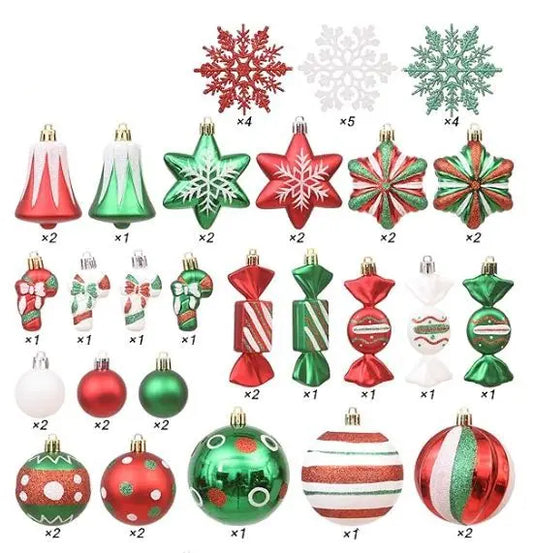 50-Pack Assorted Christmas Ornaments Set - SeaTeam 50-pack of assorted plastic Christmas ornaments (three were broken and have been removed)