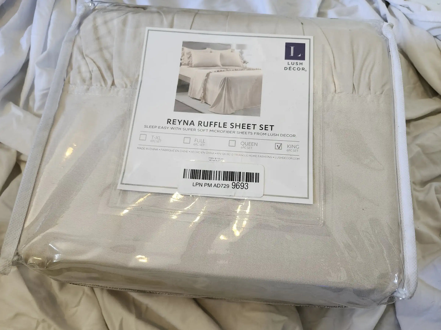 Lush Decor 6pc Reyna Ruffle Sheet Set - King - 6pc. Sheet set - in Wheat - King size. 1 flat sheet, 1 fitted sheet, and 4 pillow cases