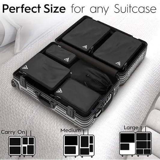 8-Piece Deluxe Travel Cubes - Color Black, 8pc. Set Hybrid Max and Water resistant  (in original sealed packaging)