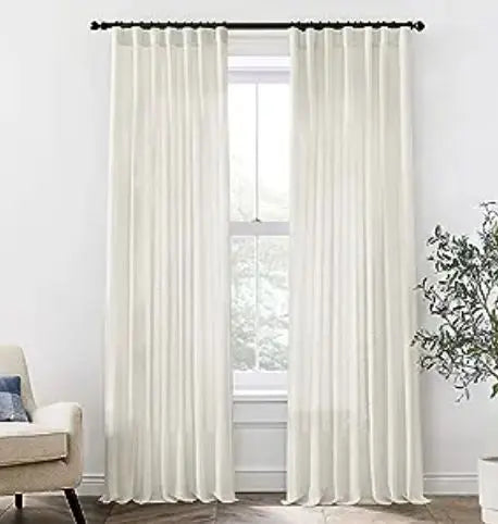 Modern Farmhouse Linen Curtains - Beige 50 x 96in 2 Panel with Rope Ties