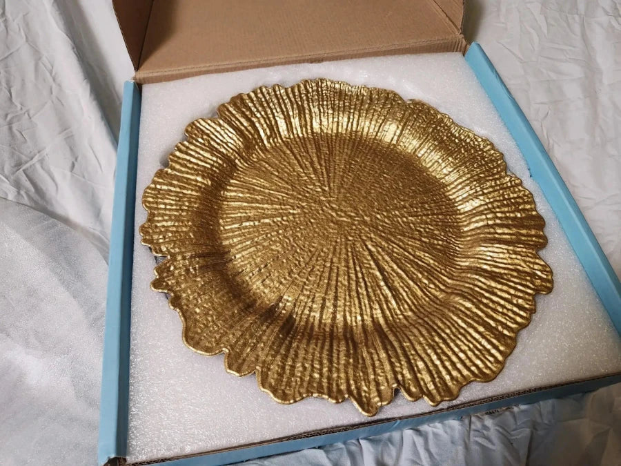 13" Gold Charger Plates - 6 - 13in Gold charger plates-Plastic