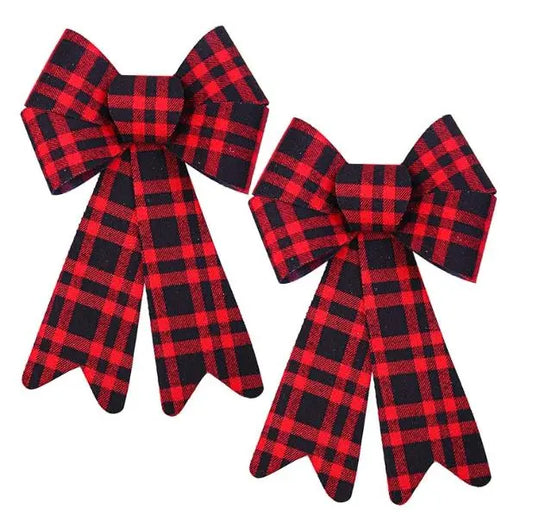 2 Pack 12 x 18 Inches Red Buffalo Plaid Christmas Bows