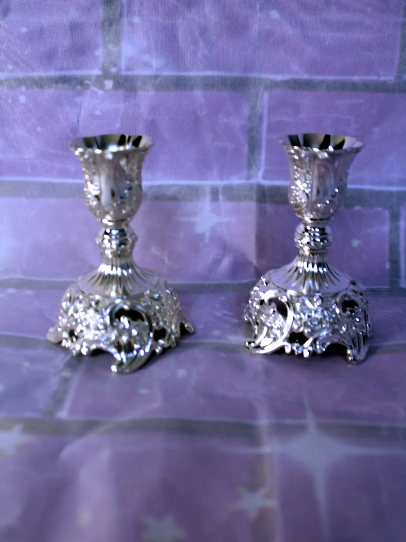 Candle Holders Set - 2pcs taper candle holders, silver