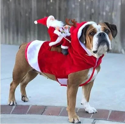 Dog Sweater, Santa Riding on Back - Hatleues dog sweater with Santa riding, XL