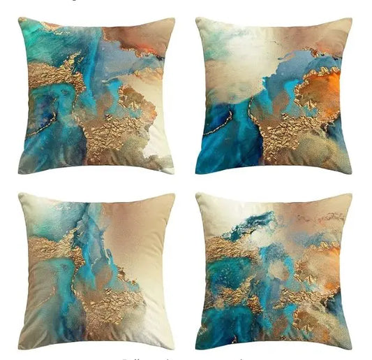 Throw Pillow Covers - 18x18 set of 4, teal and gold abstract