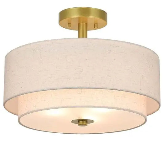 3-Light Semi-Flush-Mount Light Fixture - Xinbei lighting 3 light semi flush mount light, close to ceiling light fixture with fabric shade retro gold brass 16 inch semi flush drum light xb-sf1289-gb