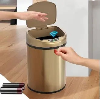 Smart Trash Can 3.5 Gallon Stainless Steel Garbage Can with Automatic Packaging Function, Touchless Trash Can, Intelligent Induction Trash Bin for for Bathroom Kitchen Office(Champagne Gold)