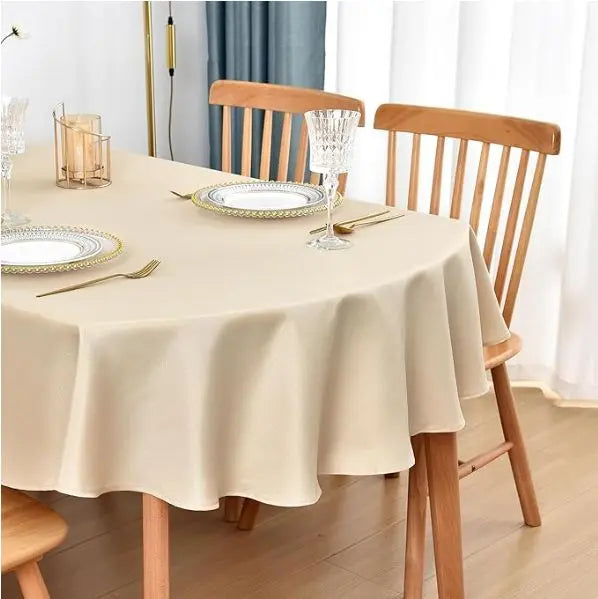 Oval Tablecloth 56x80 Inch Polyester Fabric Table Cloth Solid Beige Heavy Duty Table Cover Washable for Dinning Home Party